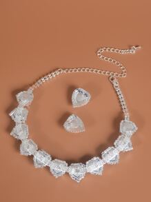 水鑽愛心裝飾項鍊和耳釘 - 綠色 - 查看 3