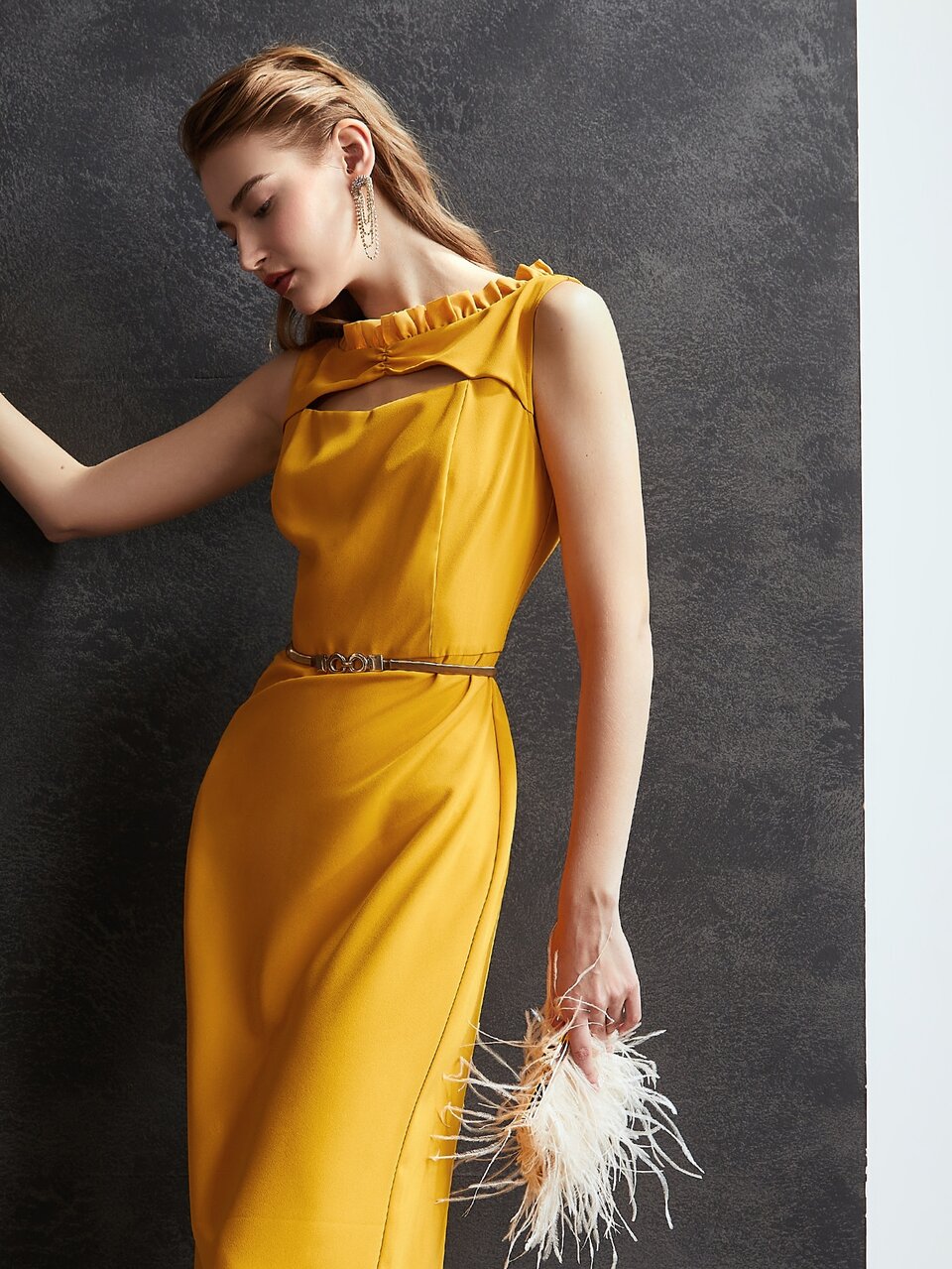RUFFLE CUT OUT COCKTAIL DRESS WITHOUT BELT
