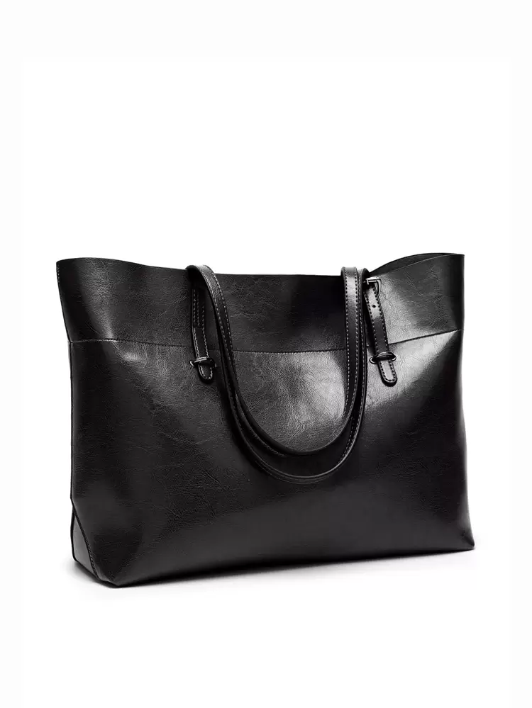 European And American Style Fashionable Women's Oil Leather Tote Bag, Large Capacity Leisure Shoulder Bag, Simple Style, Suitable For Workplace, White Collar, College Student And Office Worker, Office Bag & Business Casual Bag For Women, Perfect For Office, Business And Work, Work Bag Women, Ideal For Everyday Elegance & Special Occasions