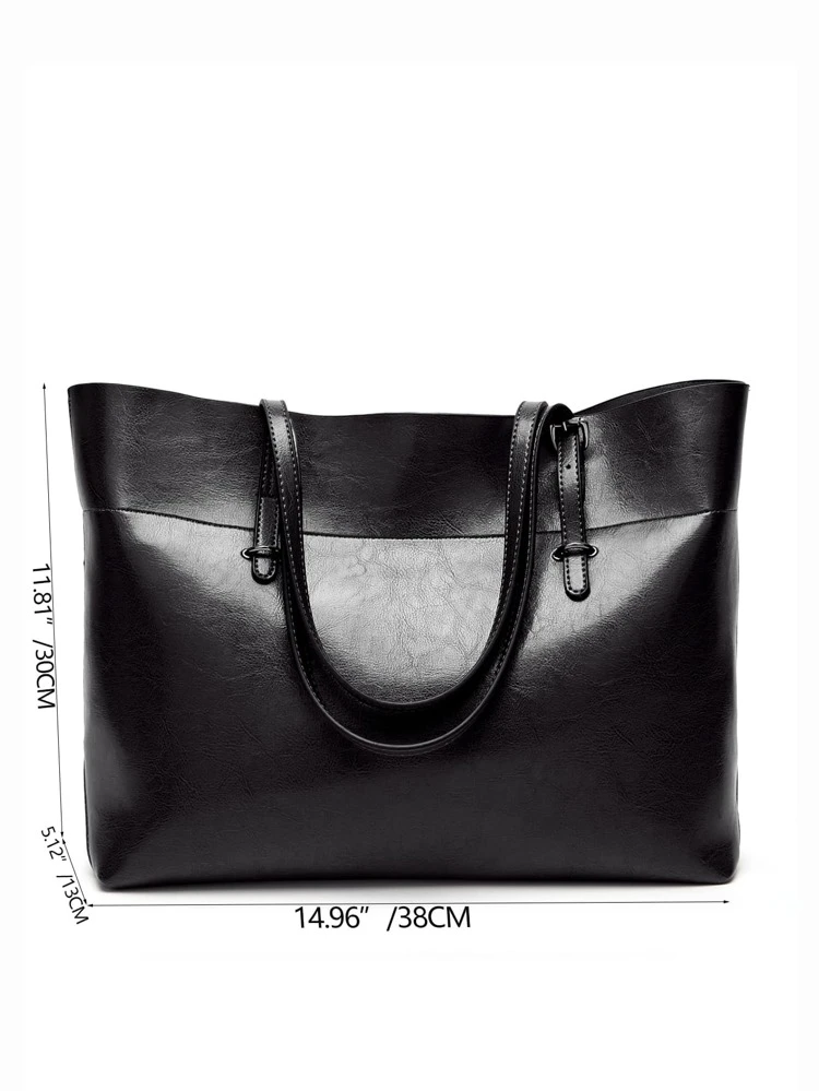 European And American Style Fashionable Women's Oil Leather Tote Bag, Large Capacity Leisure Shoulder Bag, Simple Style, Suitable For Workplace, White Collar, College Student And Office Worker, Office Bag & Business Casual Bag For Women, Perfect For Office, Business And Work, Work Bag Women, Ideal For Everyday Elegance & Special Occasions