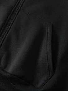 SHEIN EZwear Plus Size Butterfly Print Drawstring Thermal Lined Sweatshirt - Black - View 6