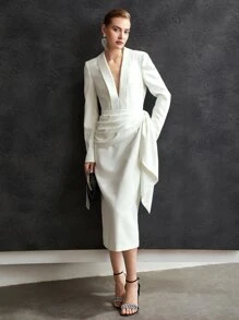 MOTF 垂坠西装连衣裙 - 白色 - 查看 4