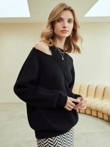 MOTF PREMIUM WOOL-MIX RELAXED FIT Jumper - Black - View 2