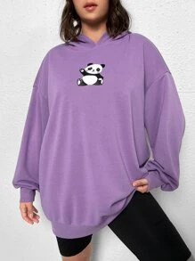SHEIN EZwear Plus Size Panda Print Drop Shoulder Sweatshirt - Violet Purple - View 2
