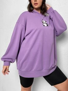 SHEIN EZwear Plus Size Panda Print Drop Shoulder Sweatshirt - Violet Purple - View 4