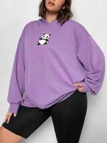 SHEIN EZwear Plus Size Panda Print Drop Shoulder Sweatshirt - Violet Purple - View 5