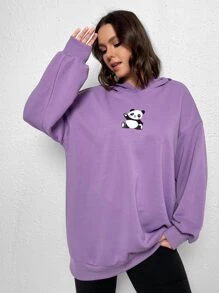 SHEIN EZwear Plus Size Panda Print Drop Shoulder Sweatshirt - Violet Purple - View 6