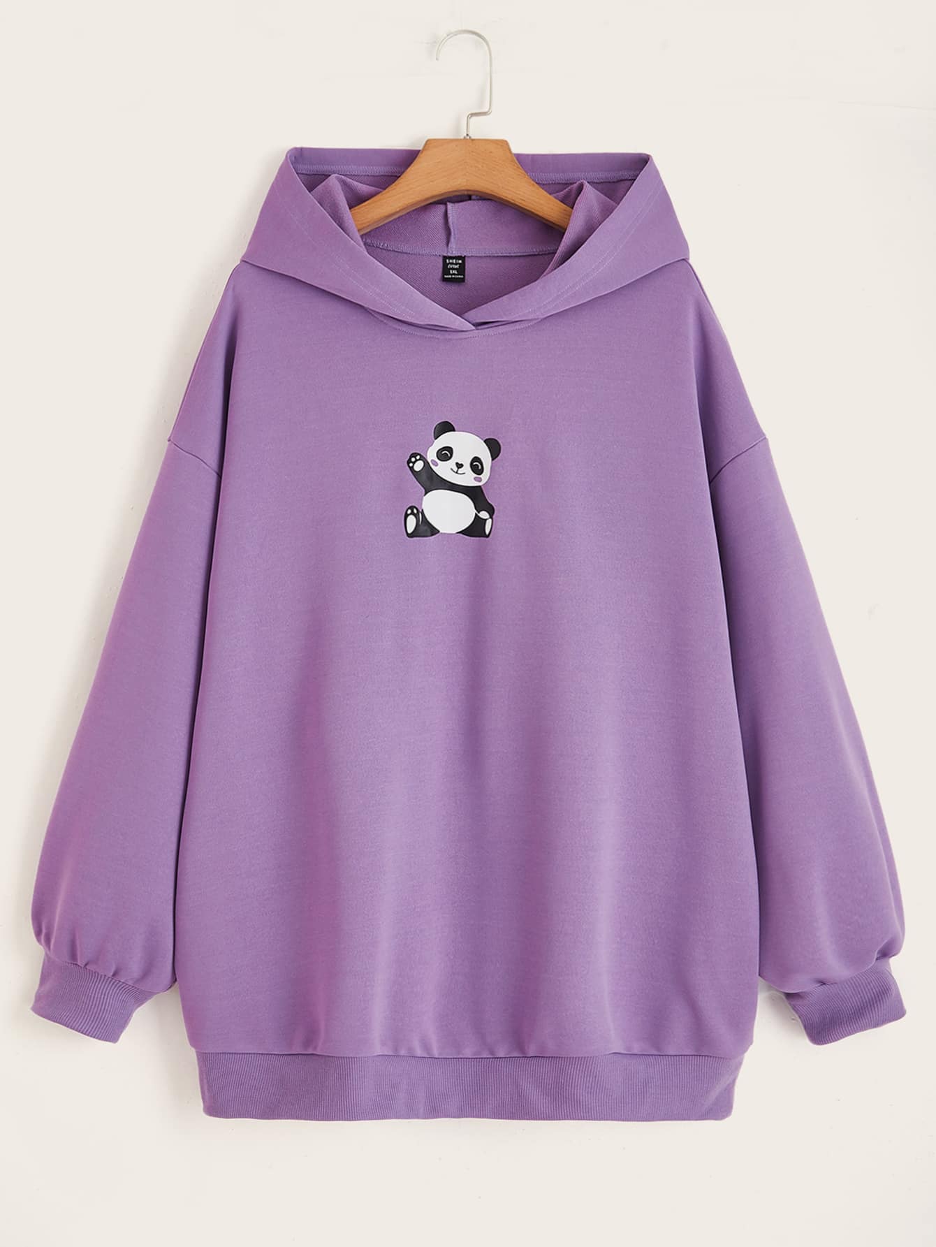 SHEIN EZwear Plus Size Panda Print Drop Shoulder Sweatshirt - Violet Purple - View 1