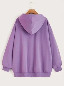 SHEIN EZwear Plus Size Panda Print Drop Shoulder Sweatshirt - Violet Purple - View 7