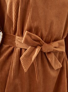 SHEIN 青少年女孩燈籠袖腰帶燈芯絨洋裝