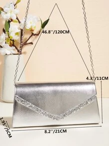 PU Champagne Party Clutch Bag With Rhinestone Decoration, Small Square Shoulder Crossbody Chain Bag For Women, Fashionable Clutch Bags For Woman - Silver - View 3