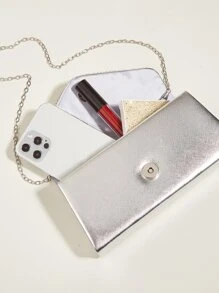 PU Champagne Party Clutch Bag With Rhinestone Decoration, Small Square Shoulder Crossbody Chain Bag For Women, Fashionable Clutch Bags For Woman - Silver - View 7