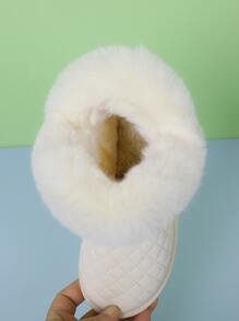 女孩搭扣裝飾衍縫加絨內裏仿麂皮雪地靴