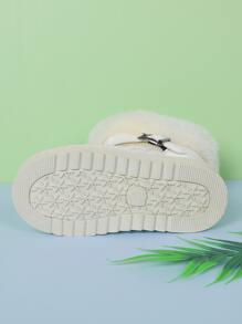 女孩搭扣裝飾衍縫加絨內裏仿麂皮雪地靴