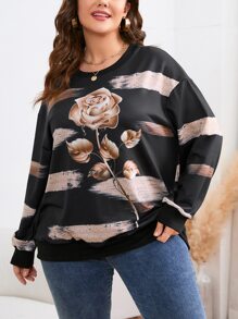 SHEIN Clasi Sudadera con estampado floral de hombros caídos - Negro - Ver 4