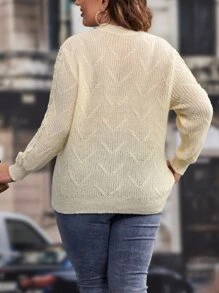 Jersey de hombros caídos con diseño de encaje - Beis - Ver 2