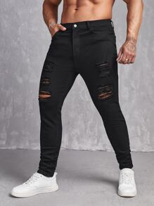 FeverCity Hombres Jeans ajustados desgarro - Negro - Ver 1