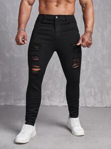 FeverCity Hombres Jeans ajustados desgarro - Negro - Ver 4