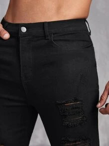 FeverCity Hombres Jeans ajustados desgarro - Negro - Ver 5