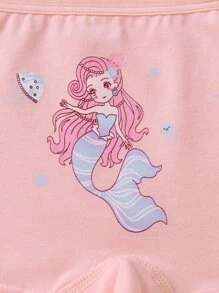 4入組可愛人魚印花四季款少女舒適方形內衣褲 - 彩色 - 查看 3