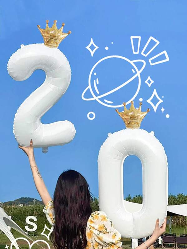 1pc Number + 1pc Crown Birthday Anniversary Party Balloon (No Inflation Straw, Crown & Number Separated),Christmas