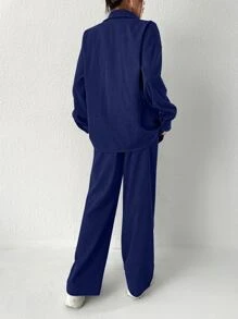 SHEIN Unity Drop Shoulder Corduroy Shirt & Trousers - Navy Blue - View 2
