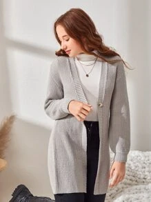 SHEIN Teen Girls Single Button Cardigan Without Jumper - Light Grey - View 5