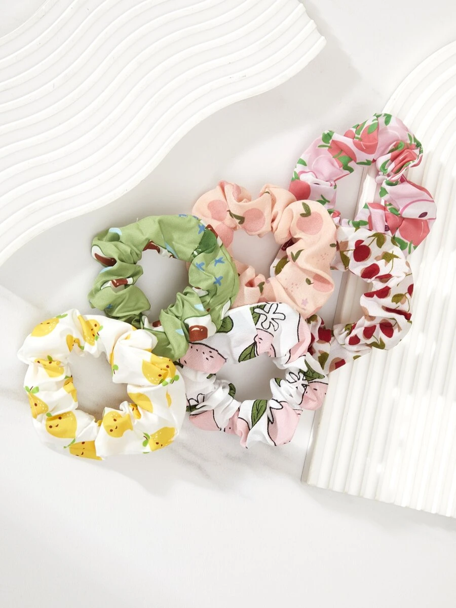 6pcs Fruit Print Scrunchie - Multicolor - View 1