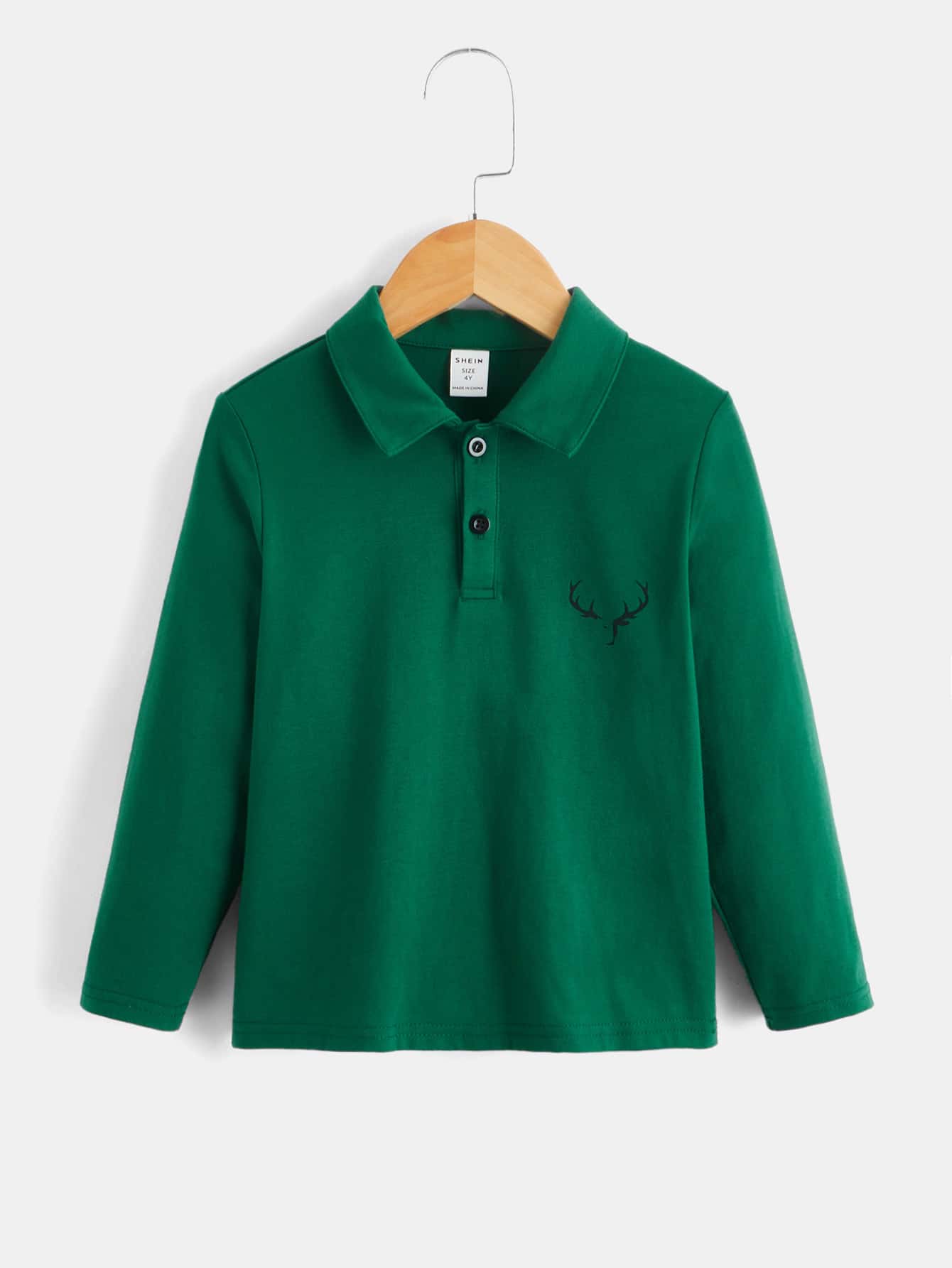 SHEIN Koszulki polo dla małych chłopców Guziki z przodu Graficzny Casual - Ciemnozielony - Zobacz 1