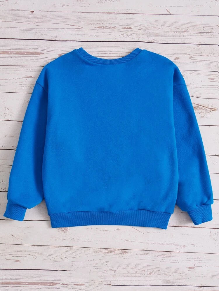 Tween Girl Car & Letter Graphic Drop Shoulder Pullover