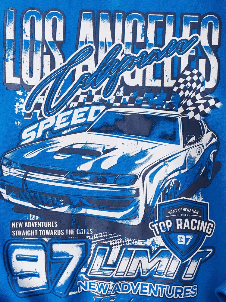 Tween Girl Car & Letter Graphic Drop Shoulder Pullover