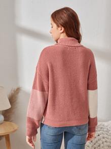 SHEIN Teen Girls Turtle Neck Colourblock Jumper - Multicolor - View 2