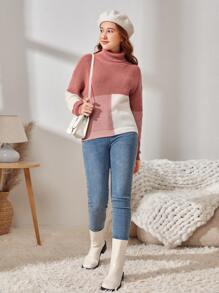 SHEIN Teen Girls Turtle Neck Colourblock Jumper - Multicolor - View 6
