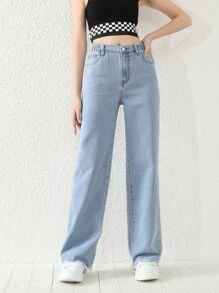 青少年女孩直筒牛仔褲