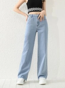 青少年女孩直筒牛仔褲