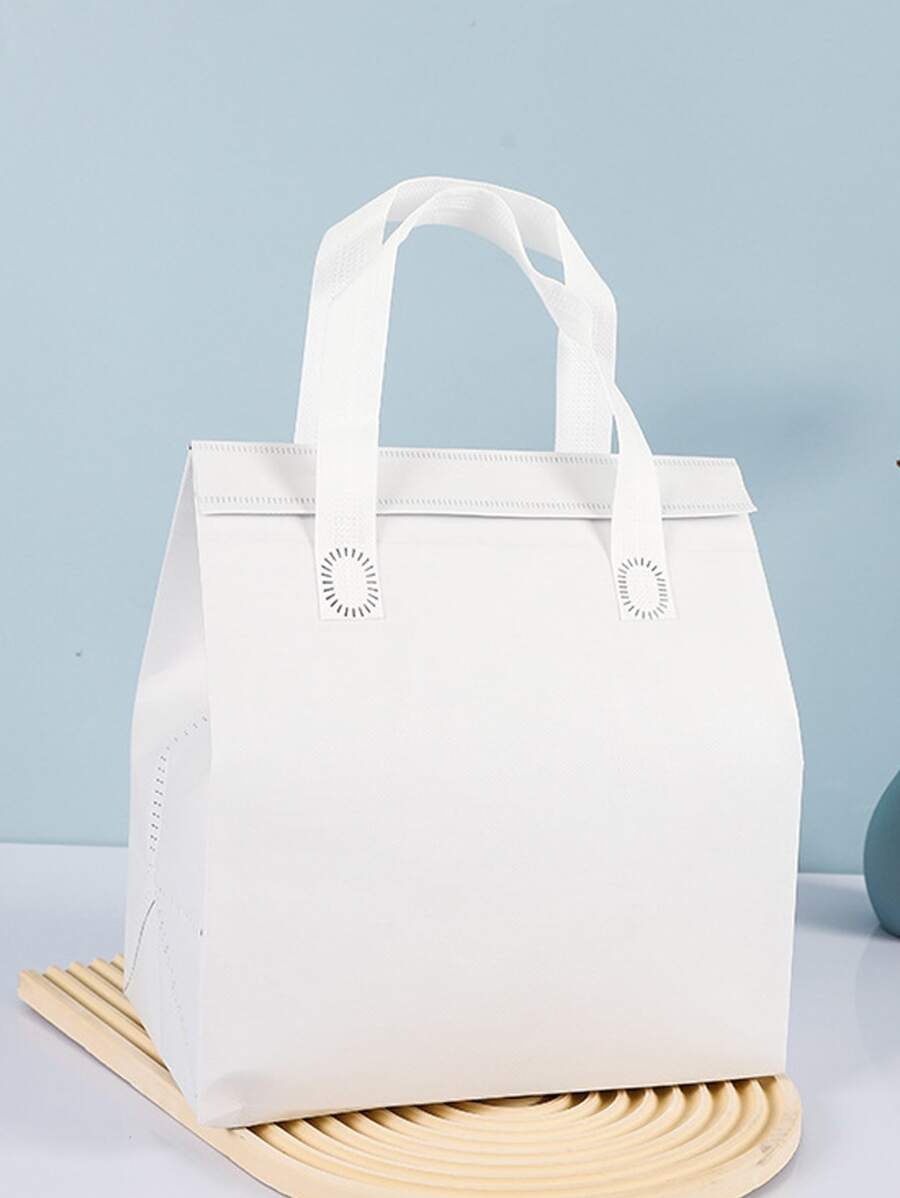 1pc Portable Plain Lunch Bag - White - View 1