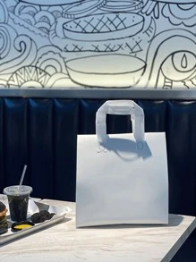 1pc Portable Plain Lunch Bag - White - View 6