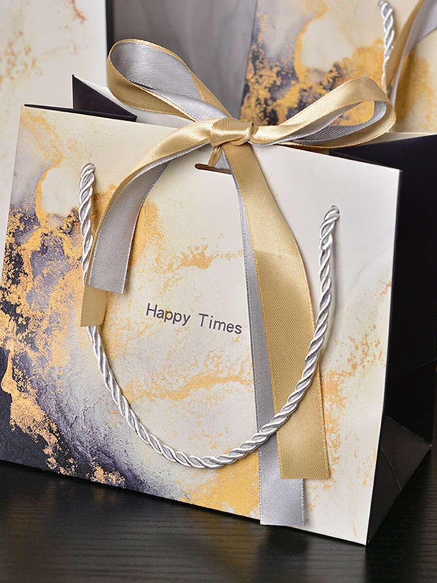 2pcs Marble Print Bow Decor Gift Bag - Multicolor - View 1
