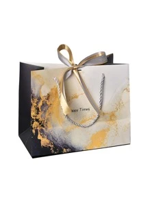 2pcs Marble Print Bow Decor Gift Bag - Multicolor - View 2