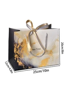 2pcs Marble Print Bow Decor Gift Bag - Multicolor - View 3