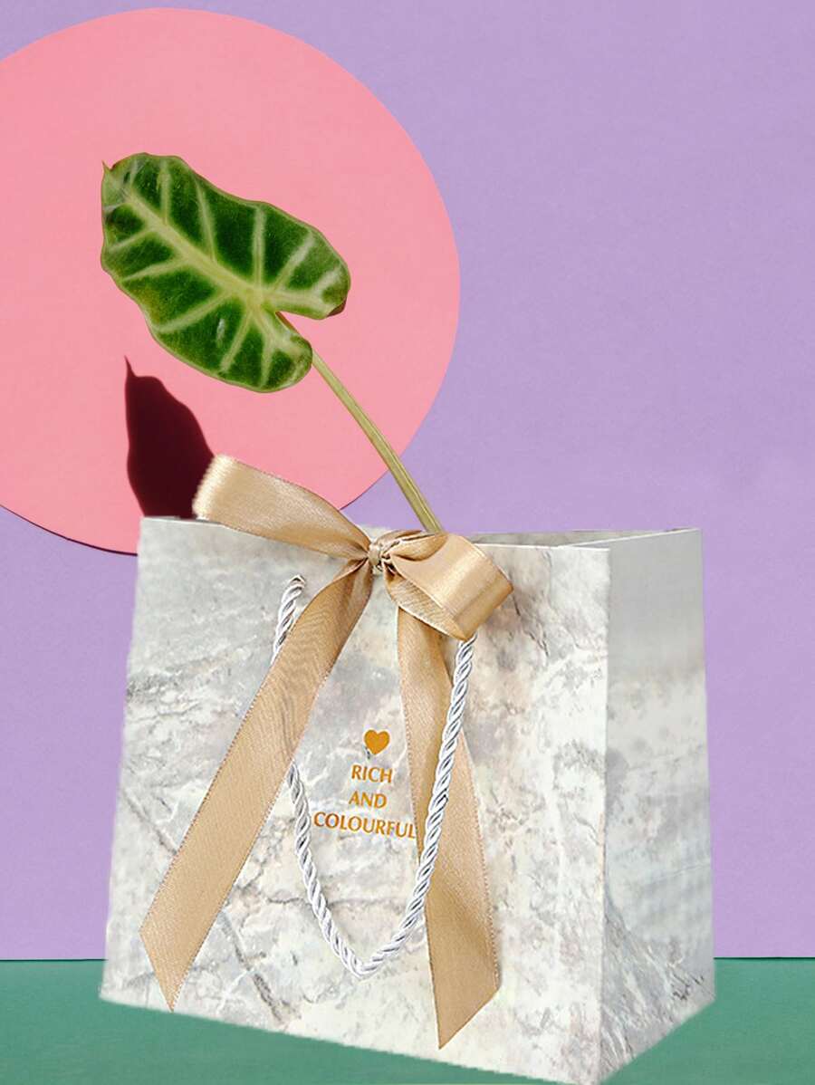 2pcs Marble Print Bow Decor Gift Bag - Multicolor - View 1