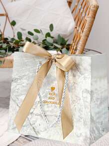 2pcs Marble Print Bow Decor Gift Bag - Multicolor - View 2