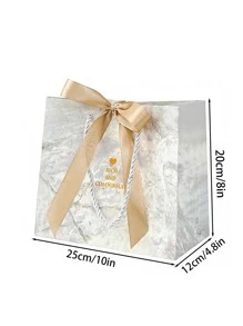 2pcs Marble Print Bow Decor Gift Bag - Multicolor - View 3