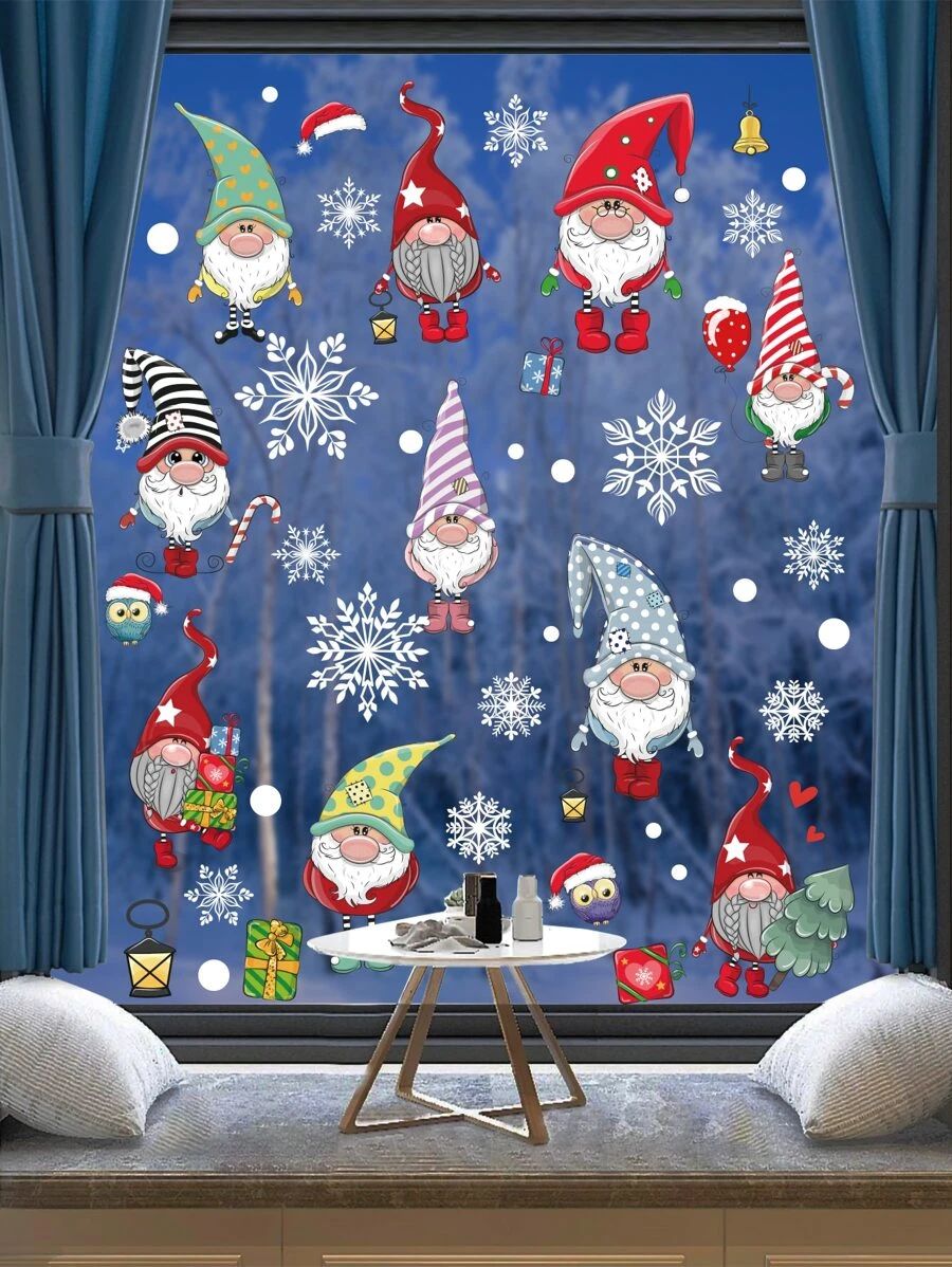 6pcs Christmas Santa Claus Pattern Wall Sticker,Stickers,Wall Decal, Vinyl Decal For Home Decorations,Spring Decoration Items Refresh Your Home,Rama Decoration Stickers Christmas Decorations Room Decor