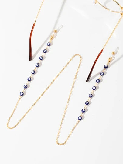 1pc Evil Eye Beaded Eyeglass Chain, Gold Tone Blue Evil Eye Fashion Glasses Strap, Anti-Lost Eyewear Lanyard For Women, Fashion Eyewear Holder .