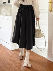 DAZY Váy xếp ly cạp cao thu đông - màu đen - Xem 2