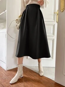 DAZY Váy xếp ly cạp cao thu đông - màu đen - Xem 3