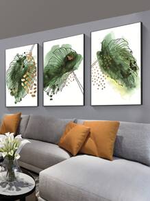 3 piezas Láminas decorativas sin marco con patrón de hoja - Multicolor - Ver 2