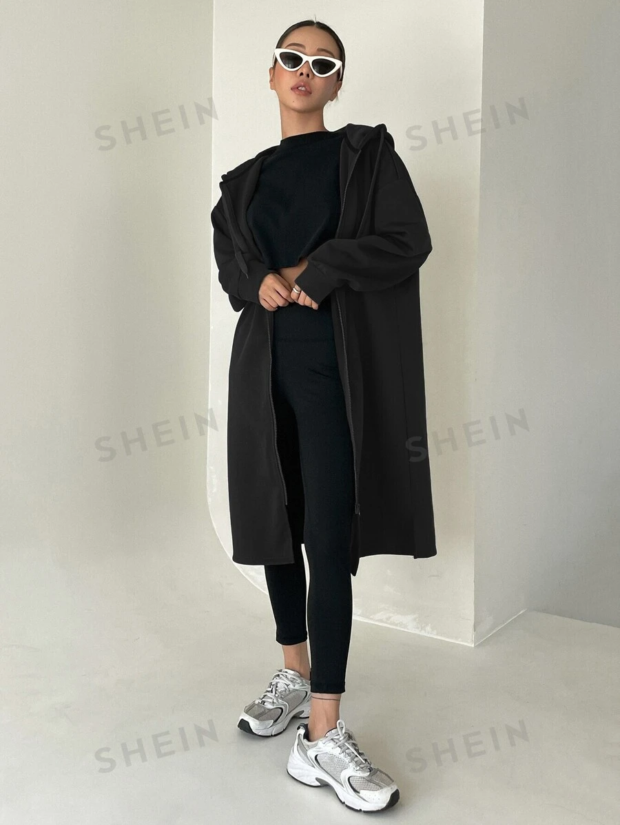 DAZY Reißverschluss Oversized Kapuzenpullover mit Kordelzug, Herbstkleidung Sweatjacke - Schwarz - Übersicht 1