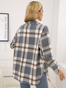 Plaid Flap Pocket Drop Shoulder Coat - Multicolor - View 2